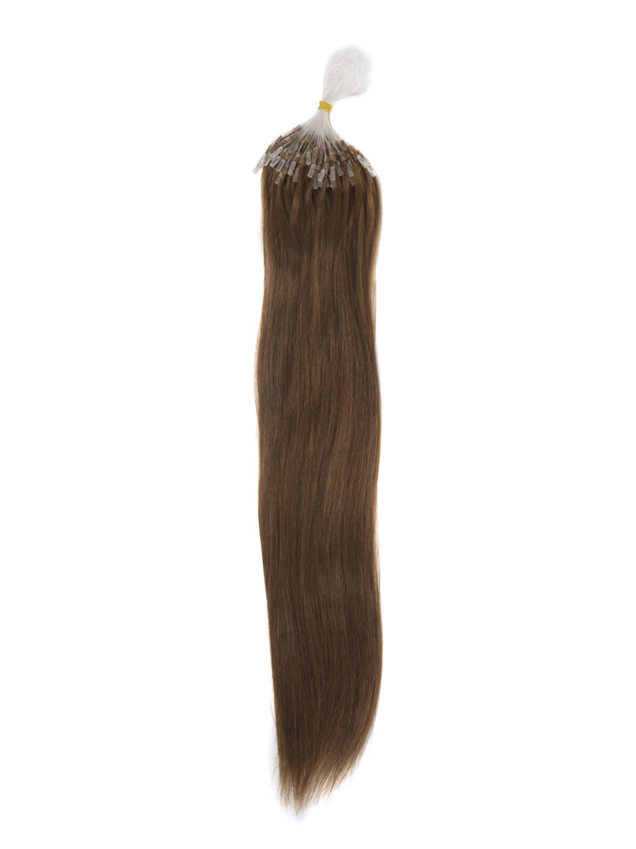 Human Micro Loop Hair Extensions 100 Strands Silky Straight Light Chestnut(#8) 0