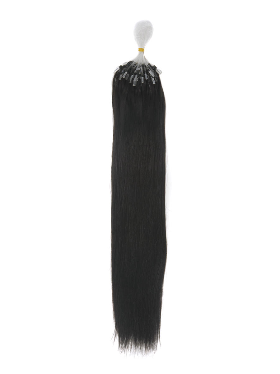 Micro Loop Human Hair Extensions 100 Strands Silky Straight Natural Black(#1B) 2