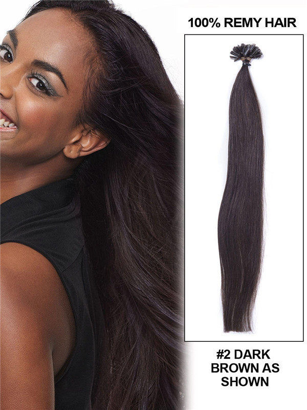 50 Piece Silky Straight Remy Nail Tip/U Tip Hair Extensions Dark Brown(#2) 1
