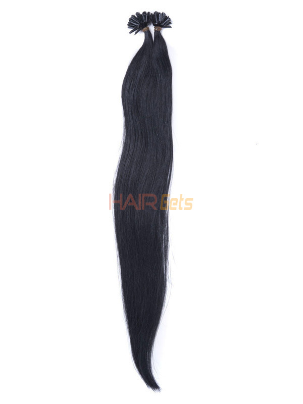 50 Piece Silky Straight Remy Nail Tip/U Tip Hair Extensions Jet Black(#1) 2