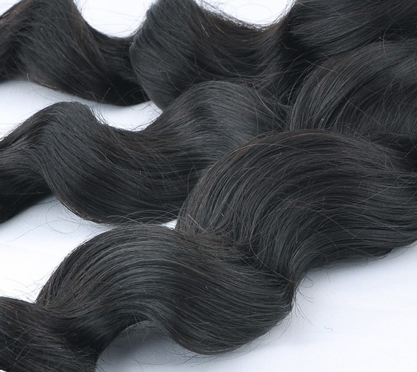7A Virgin Indian Hair Extensions Loose Wave Natural Black 1