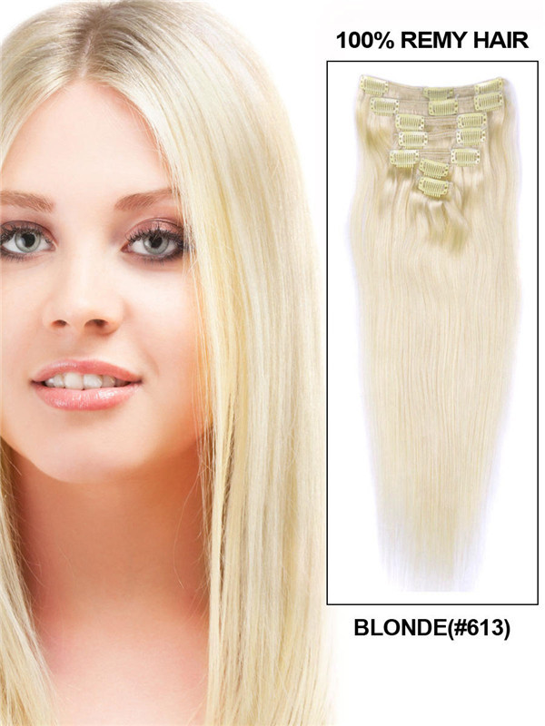 Bleach White Blonde(#613) Premium Straight Clip In Hair Extensions 7 Pieces