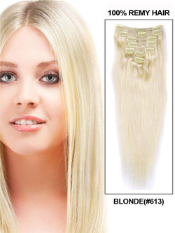 Bleach White Blonde (#613) Premium Straight Clip In hiustenpidennykset 7 kpl