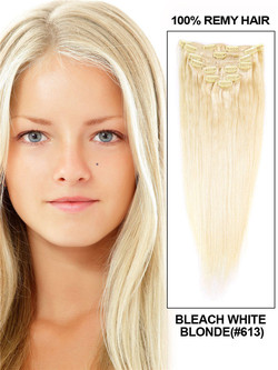 Bleach White Blonde (#613) Ultimate Straight Clip In Remy Hair Extensions 9 части