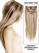 Chestnut Brown/Blonde(#F6-613) Deluxe Straight Clip In Human Hair Extensions 7 Pieces