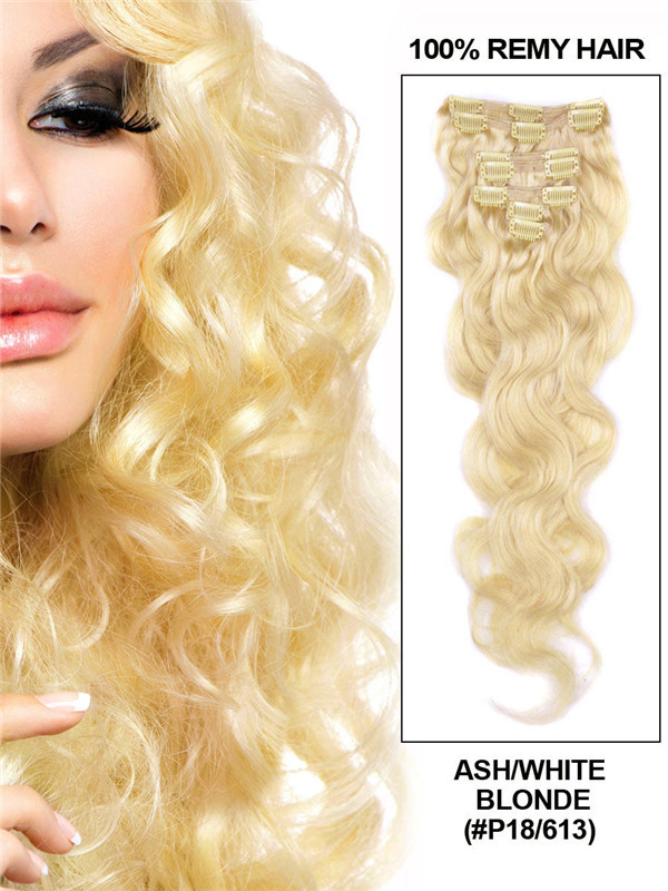 Ash/White Blonde(#P18-613) Deluxe Body Wave Clip In Human Hair Extensions 7 Pieces