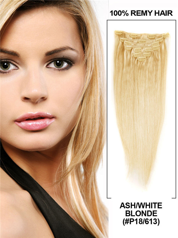 Ash/White Blonde(#P18-613) Ultimate Straight Clip In Remy Hair Extensions 9 Pieces