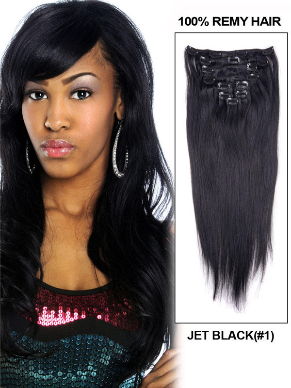 Jet Black(#1) Straight Ultimate Clip In Remy Hair Extensions 9 Pieces