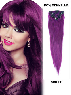 Виолетово (#Violet) Делукс права щипка за удължаване на човешка коса 7 части