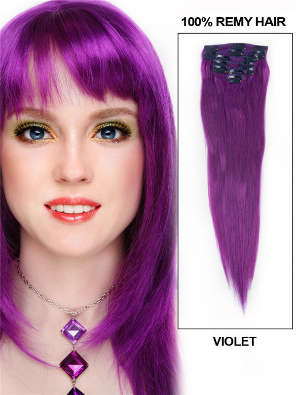 Violet(#Violet) Ultimate Straight Clip In Remy Hair Extensions 9 Pieces