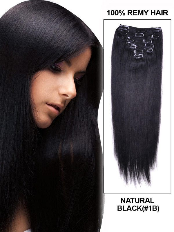 Natural Black(#1B) Premium Silky Straight Clip In Hair Extensions 7 Pieces