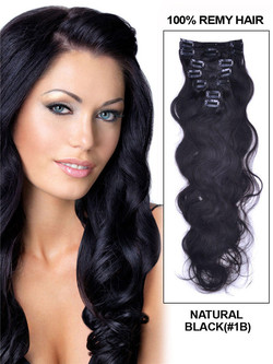自然黑色 (#1B) 高級身體波浪夾在頭髮擴展 7 件