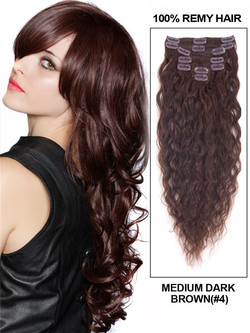 Marrón medio (# 4) Premium Kinky Curl Clip en extensiones de cabello 7 piezas