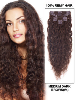 Średni brąz (#4) Deluxe Kinky Curl Clip w ludzkich przedłużeniach włosów 7 sztuk
