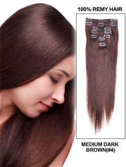Medium Brown(#4) Premium Straight Clip In Hair Extensions 7 stk