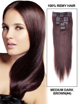 Medium Brown(#4) Deluxe Rak Clip In Human Hair Extensions 7 delar