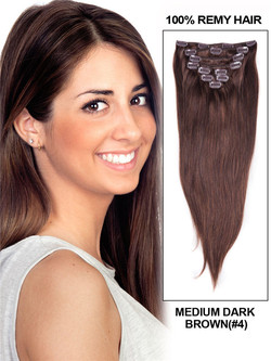 Medium Brown(#4) Ultimate Straight Clip In Remy Hair Extensions 9 delar