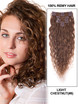 Light Chestnut(#8) Deluxe Kinky Curl Clip In Human Hair Extensions 7 Pieces-np