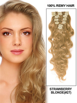 Strawberry Blonde(#27) Premium Body Wave Clip In Hair Extensions 7 deler