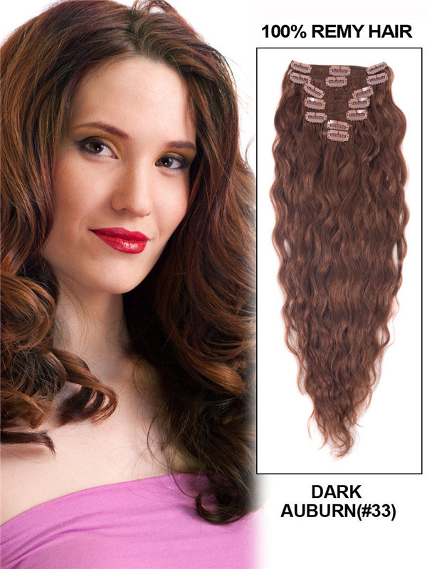 Dark Auburn(#33) Premium Kinky Curl Clip In Hair Extensions 7 Pieces