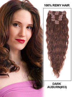 Dark Auburn (#33) Premium Kinky Curl Clip In Hair Extensions 7 stuks