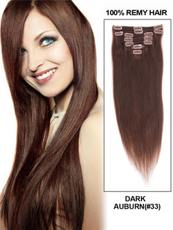 Dark Auburn (#33) Premium Straight Clip In Hair Extensions 7 stuks
