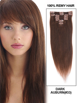 Dark Auburn (#33) Clip recto de lujo en extensiones de cabello humano 7 piezas