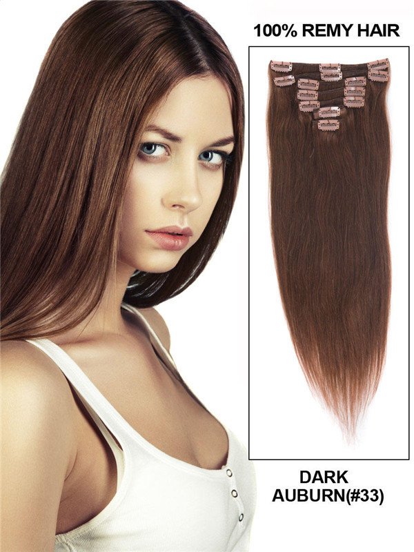 Dark Auburn(#33) Ultimate Straight Clip In Remy Hair Extensions 9 Pieces-np