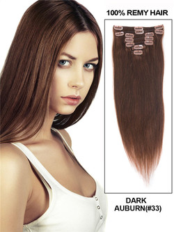 Dark Auburn (#33) Ultimate Straight Clip In Remy Hair Extensions 9 stuks-np