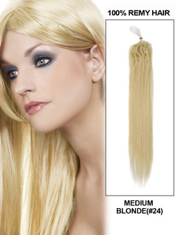 Micro Loop Remy Hair Extensions 100 Strands Silky Straight Medium Blonde(#24)