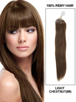 Human Micro Loop Hair Extensions 100 Strands Silky Straight Light Chestnut(#8)