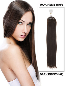 Remy Micro Loop Hair Extensions 100 Strands Silky Straight Dark Brown (# 2)
