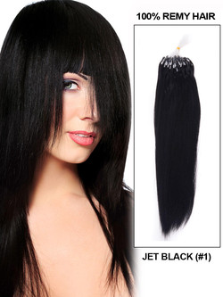 Extensii de păr Remy Micro Loop 100 de fire Jet Black(#1) Silky Straight