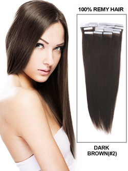 Tape In Remy Hair Extensions 20 stykker silkeaktig rett mørkebrun(#2)