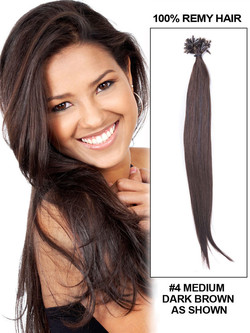 50 Piece Silky Straight Remy Nail Tip / U Tip Hair Extensions Màu nâu trung bình (# 4)