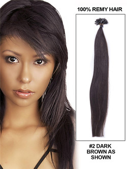 50 шт. Шелковистые прямые волосы Remy Tip/U Tip для наращивания волос темно-коричневого цвета (# 2)