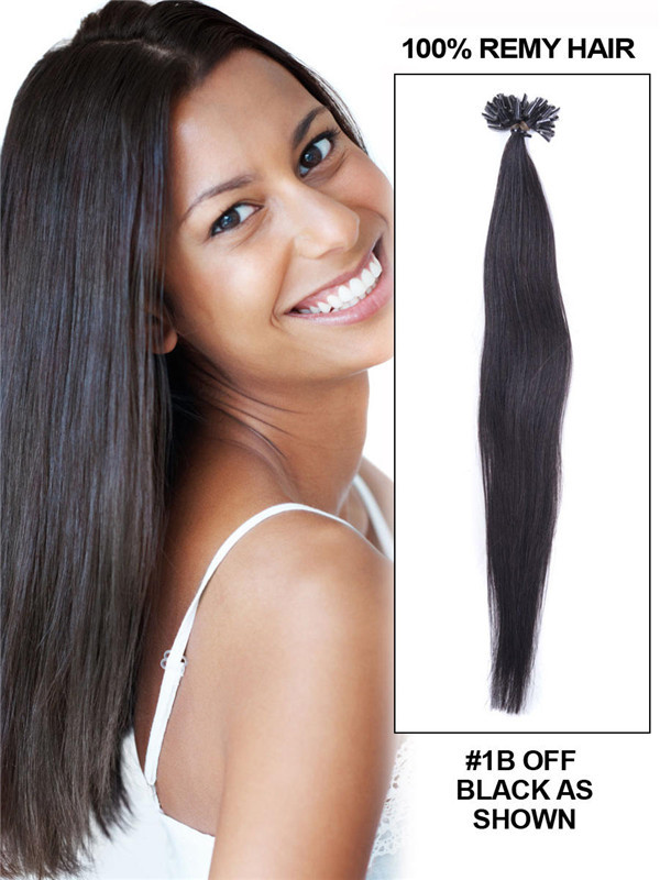 50 Piece Silky Straight Remy Nail Tip/U Tip Hair Extensions Natural Black(#1B)
