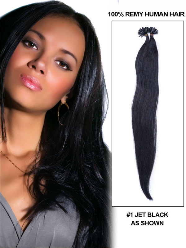 50 Piece Silky Straight Remy Nail Tip/U Tip Hair Extensions Jet Black(#1)