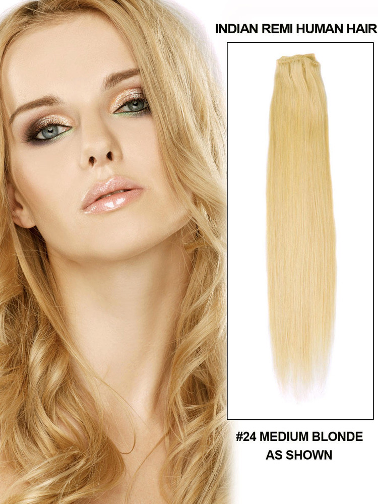 Blond moyen (# 24) Cheveux soyeux et lisses Remy Weaves