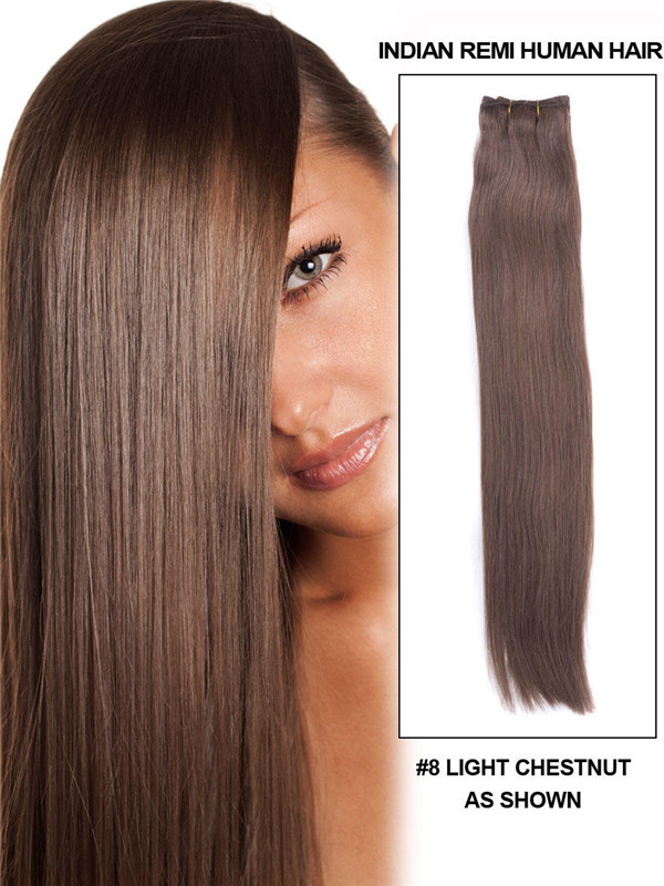 Light Chestnut(#8) Silky Straight Remy Hair Bundles