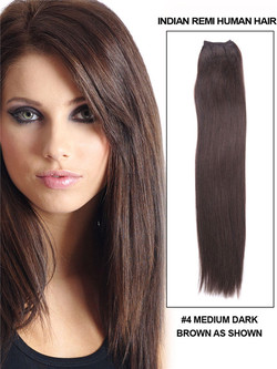 Màu nâu trung bình (# 4) Dệt tóc màu Remy thẳng mượt